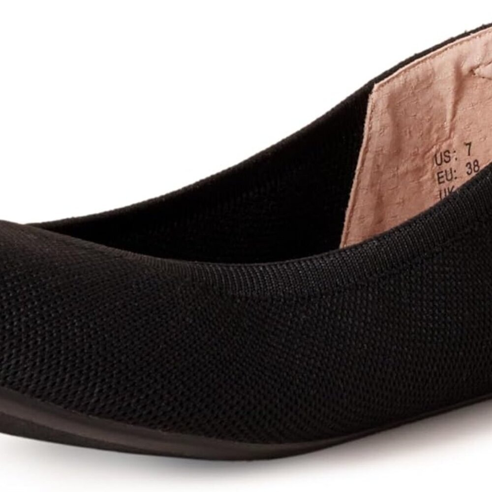 Women's Knit Ballet Flat Wide 9 Black Breathable Memory Foam Comfort